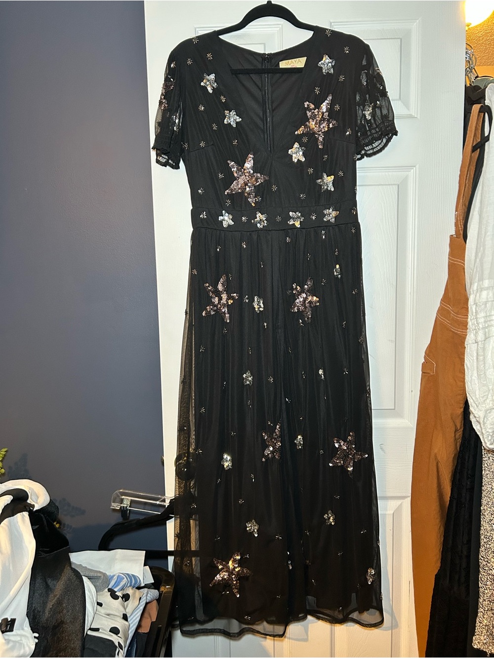 Maya Black Maxi Dress with Gold & Silver Sequin Stars
